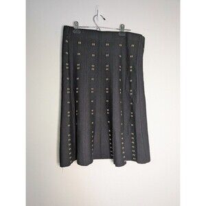 Ninety Clothing Co Knit Midi Skirt Medium Black Tan Geometric Ribbed A-Line SOFT